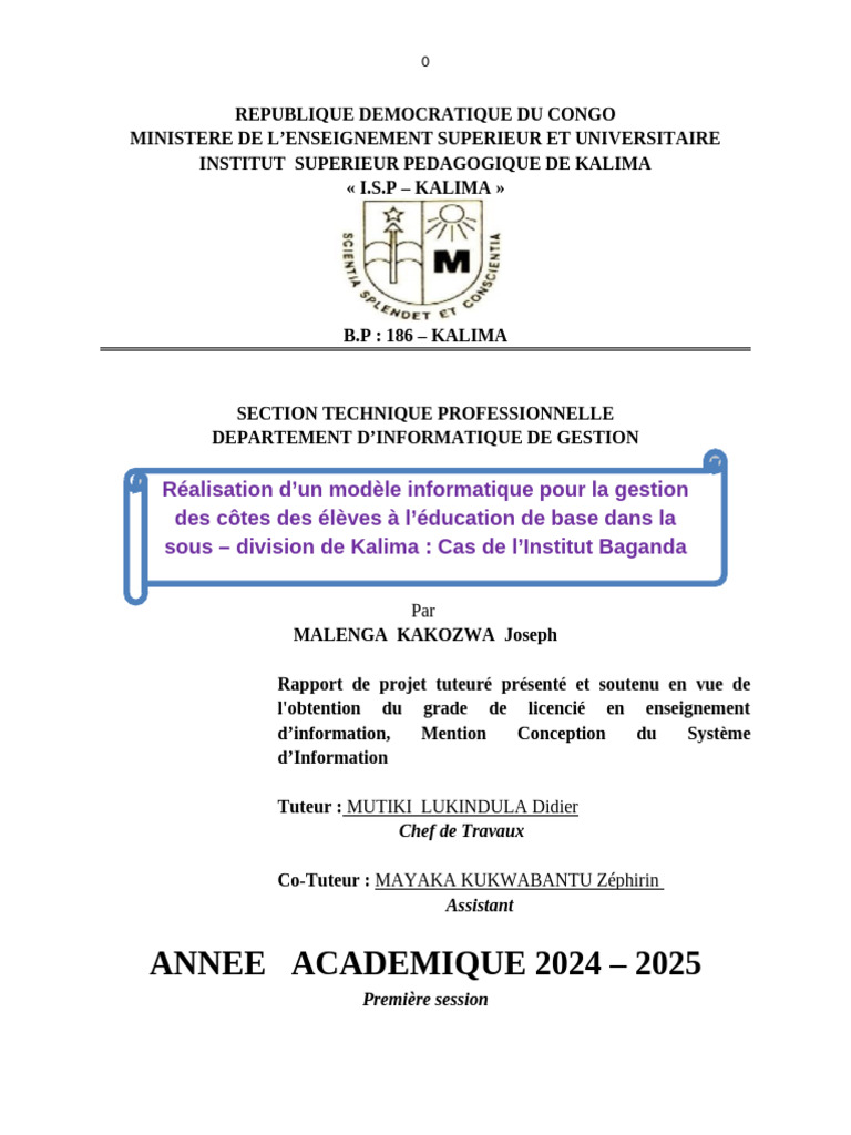 Modèle informatique pour gestion des côtes scolaires | PDF ...