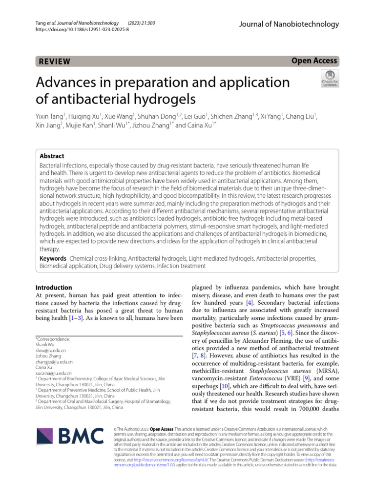 Advances in Antibacterial Hydrogels | PDF | Cross Link | Staphylococcus ...