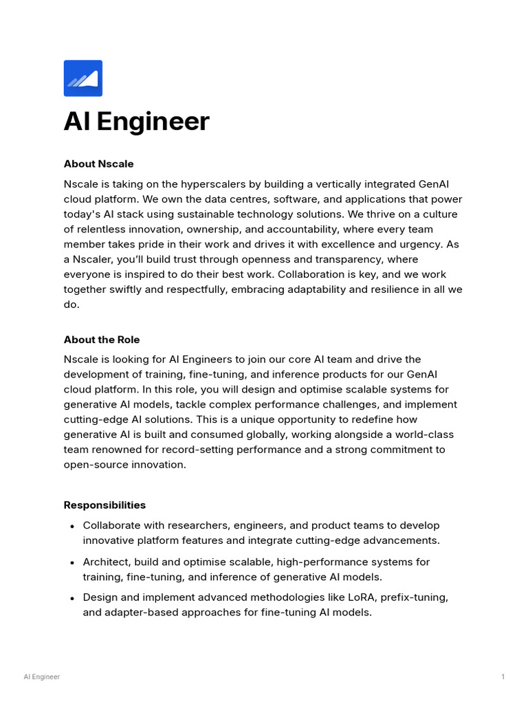 Nscale - Staff-Senior AI Engineer Profile-1 | PDF | Artificial ...