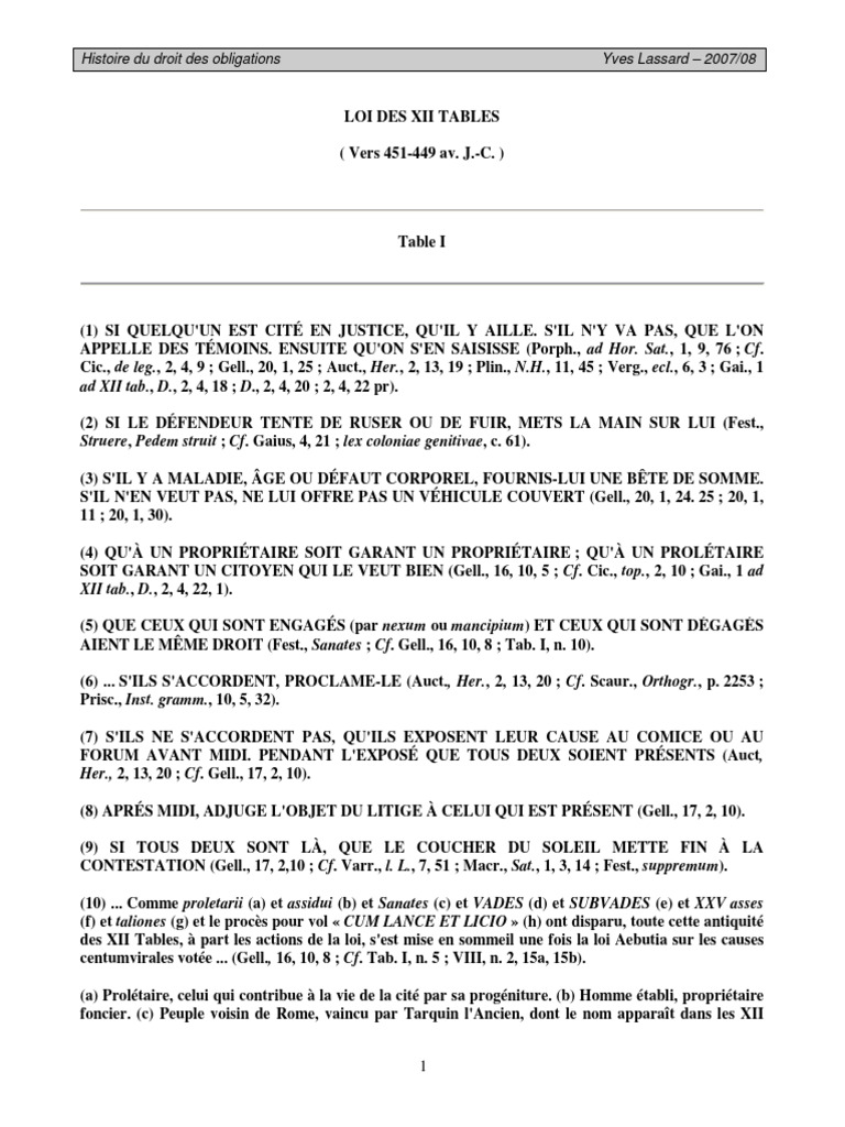 Loi des XII Tables : Fondements juridiques | PDF | Europe antique ...