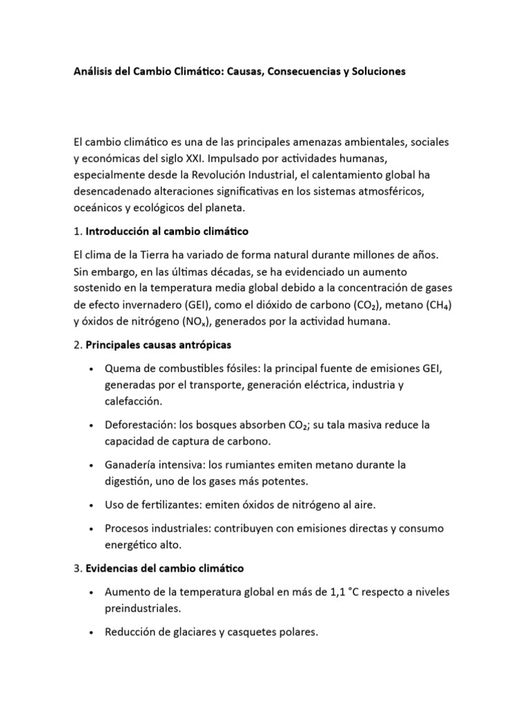 Cambio Climático: Causas y Soluciones | PDF | Gases de efecto ...