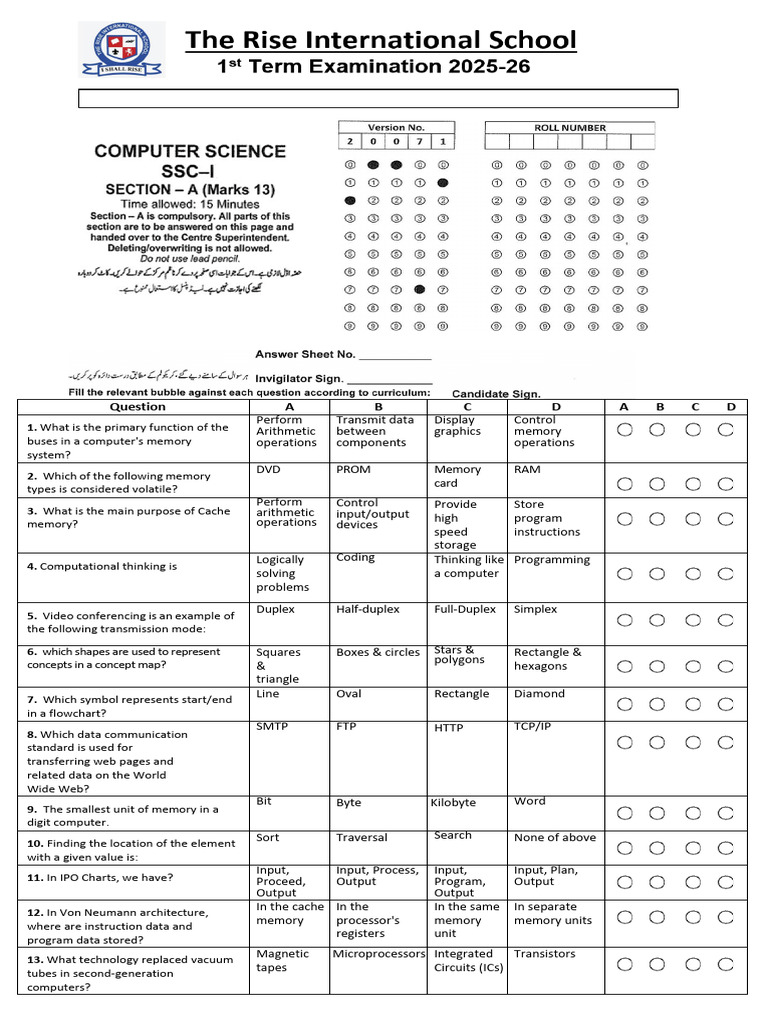 SSC-I Computer Science Exam Questions | PDF | Central Processing Unit ...