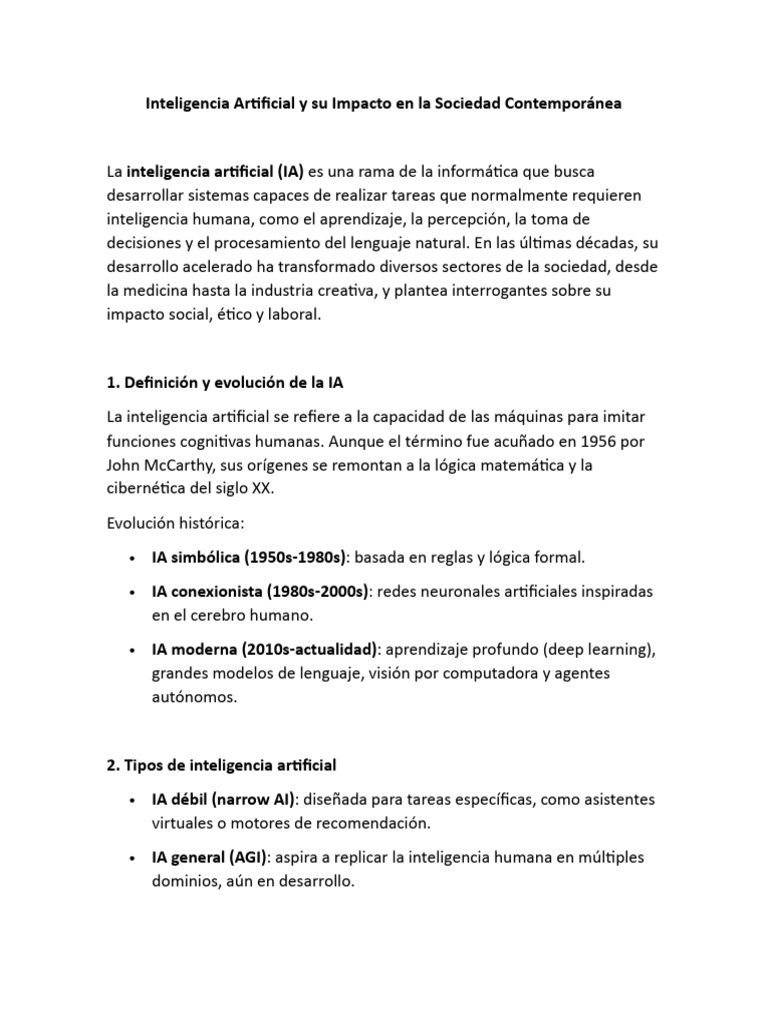 Impacto de la IA en la Sociedad Actual | PDF | Inteligencia artificial ...
