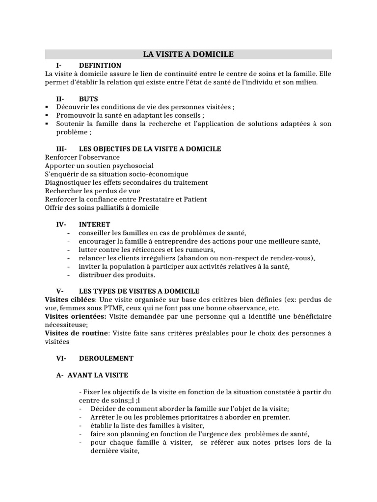 Objectifs et Définition de la Visite à Domicile | PDF