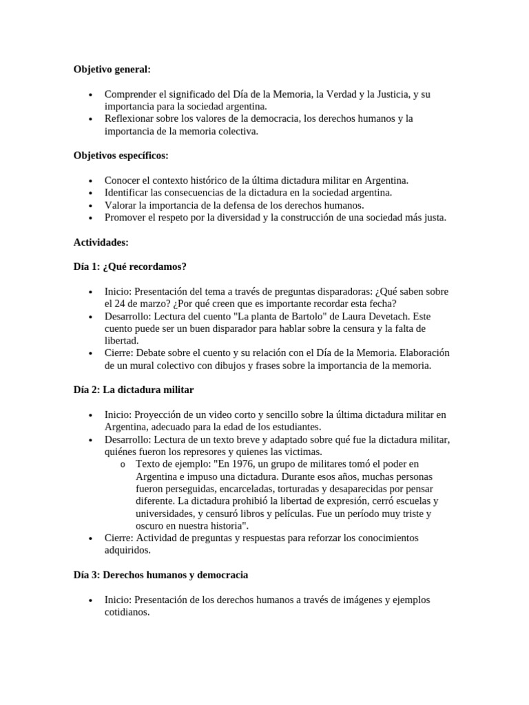 Actividades para el Día de la Memoria | PDF | Derechos humanos | Verdad