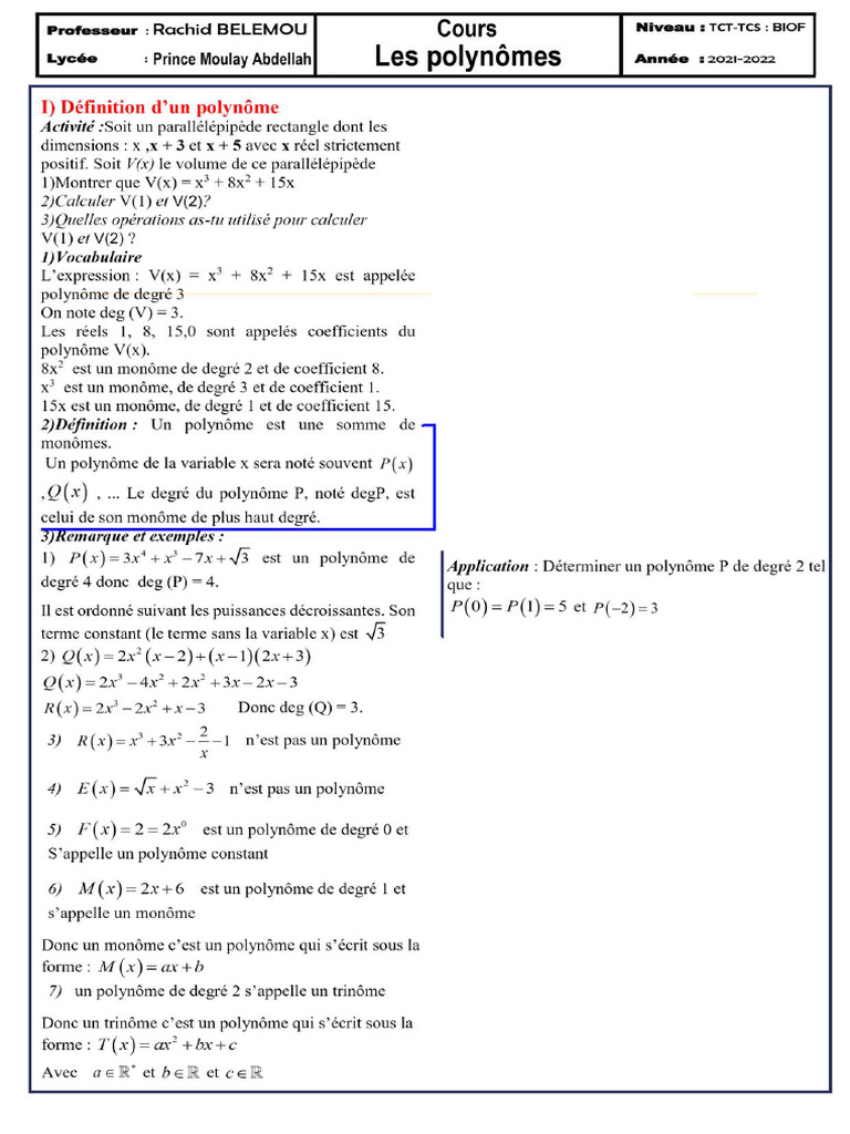 Exercices Corrigés sur les Polynômes | PDF
