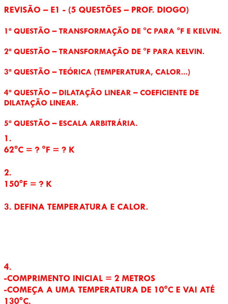 Revisão de Calor e Dilatação Térmica | PDF | Calor | Temperatura