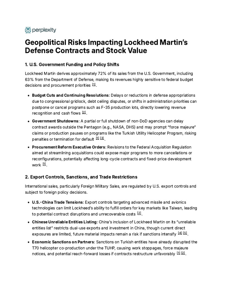 Geopolitical Risks Impacting Lockheed Martin's Def | PDF | Lockheed ...