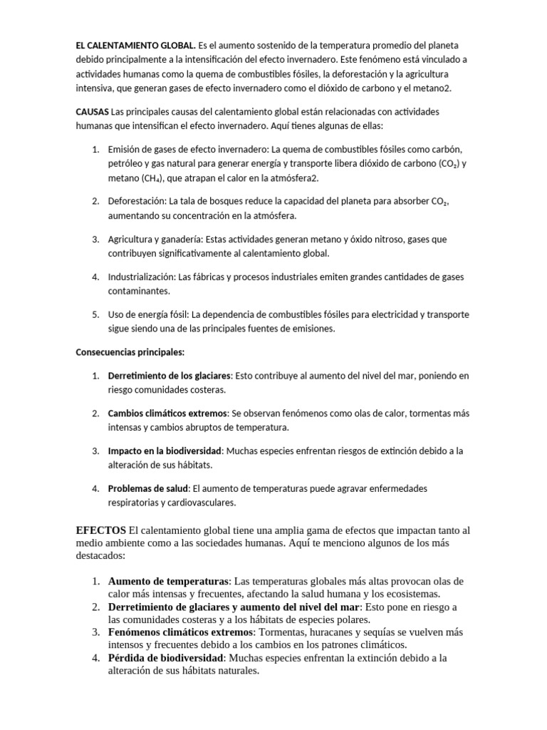 El Calentamiento Global | PDF | Gases de efecto invernadero | Dióxido ...