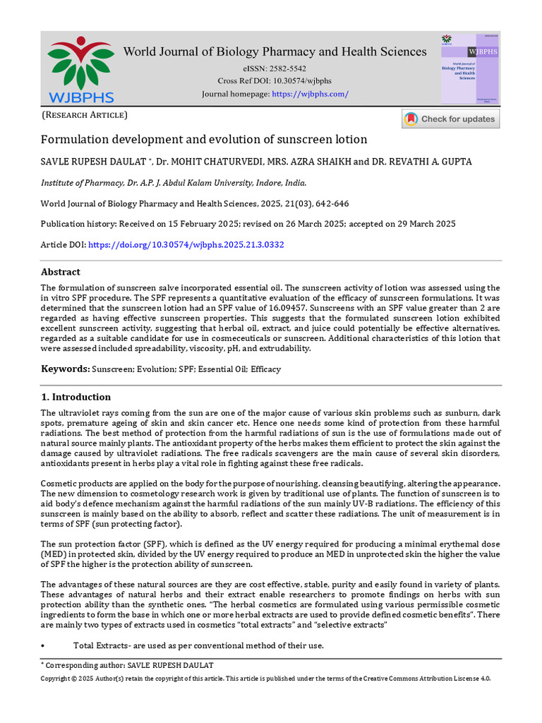 Development of Herbal Sunscreen Lotion | PDF | Sunscreen
