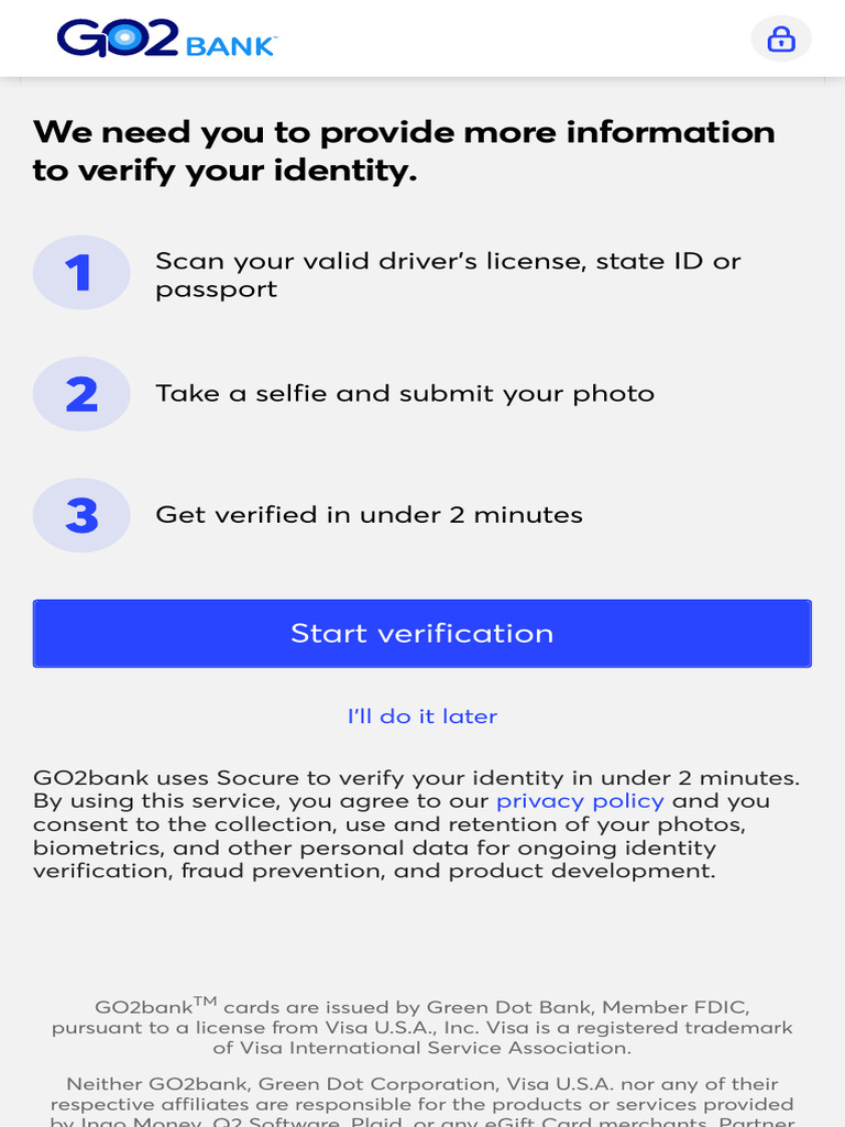 GO2bank Identity Verification Process | PDF