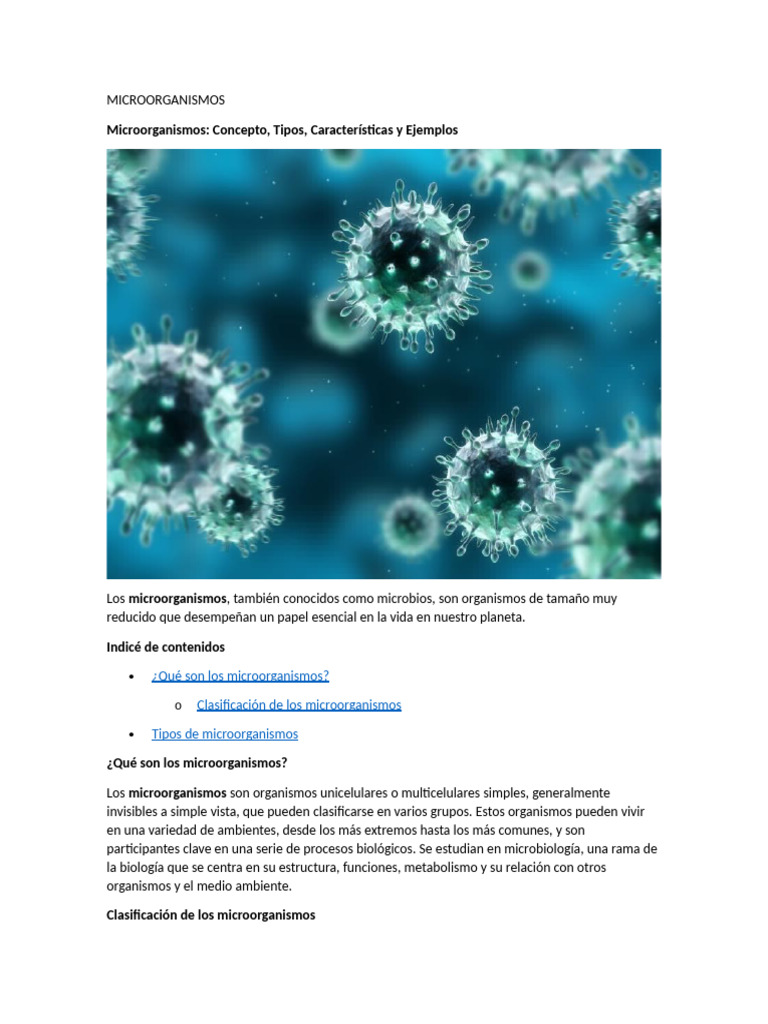 Concepto y tipos de microorganismos | PDF | Microorganismo | Las bacterias
