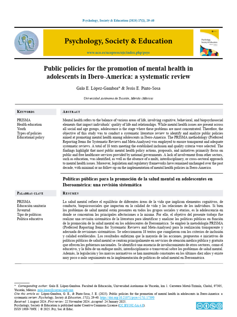 Ibero-America Adolescent Mental Health Policies | PDF | Mental Health ...