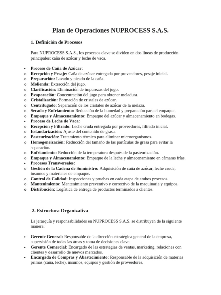 Plan de Operaciones NUPROCESS S.A.S. | PDF | Logística | Calidad ...