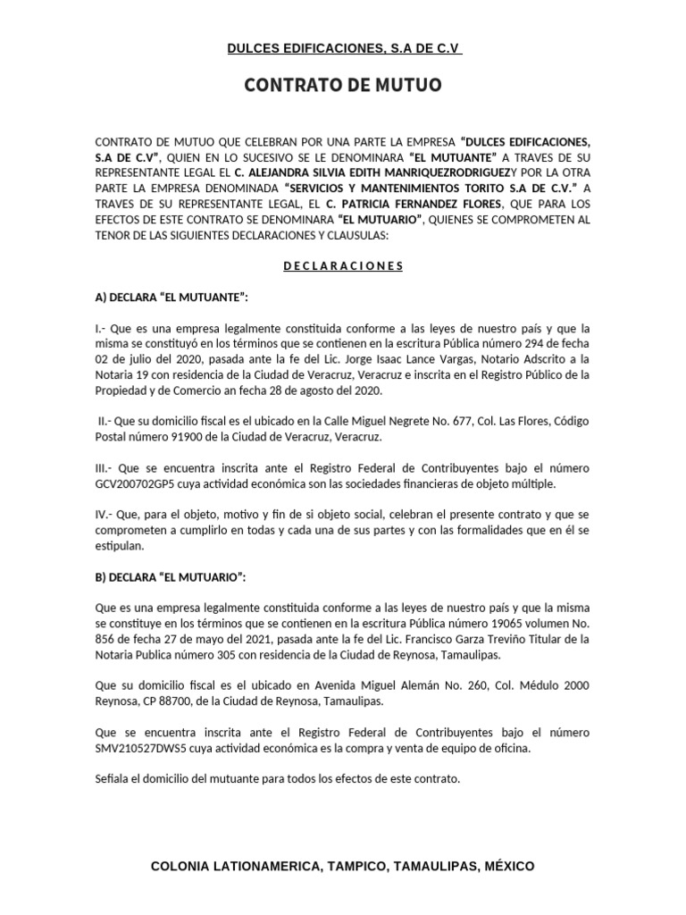 Contrato Mutuo | PDF | Pagos