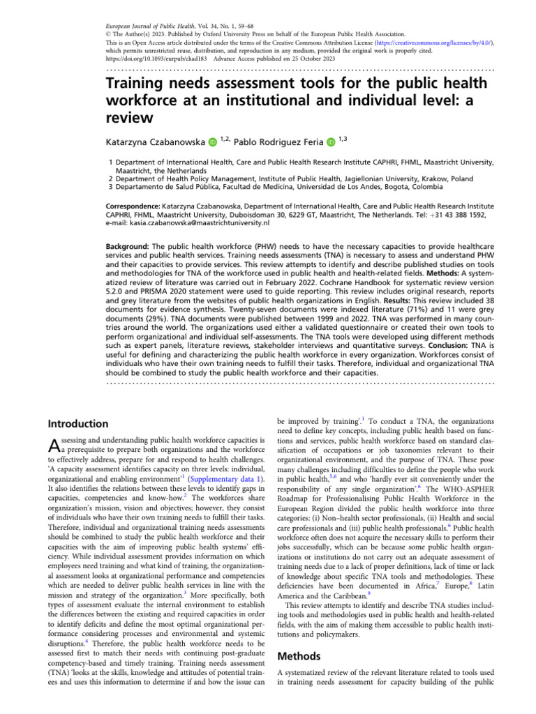 Training Needs Assessment Tools in Public Health | PDF | Public Health ...