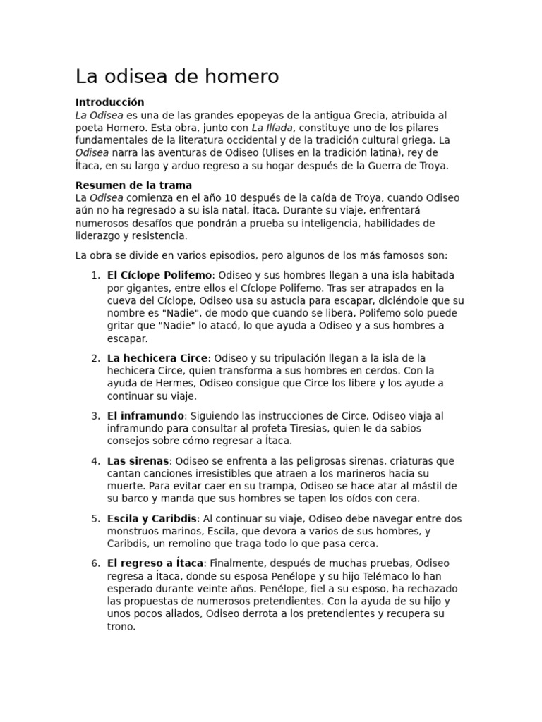 La Odisea De Homero Pdf Odisea Odiseo