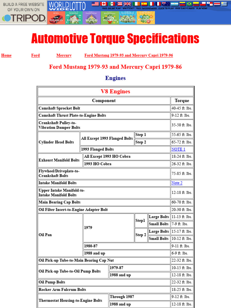 Ford Mustang Torque Specs Guide | PDF | V8 Engine | Automotive Technologies