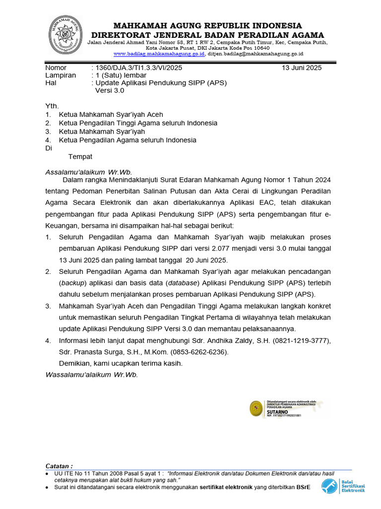 1360 - Surat Update Aps V 3.0 - Sign | PDF