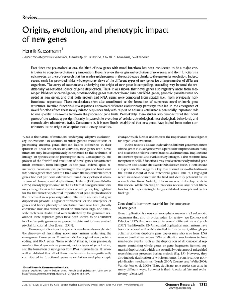Genome Res. 2010 Kaessmann 1313 26 | PDF | Gene Duplication | Gene