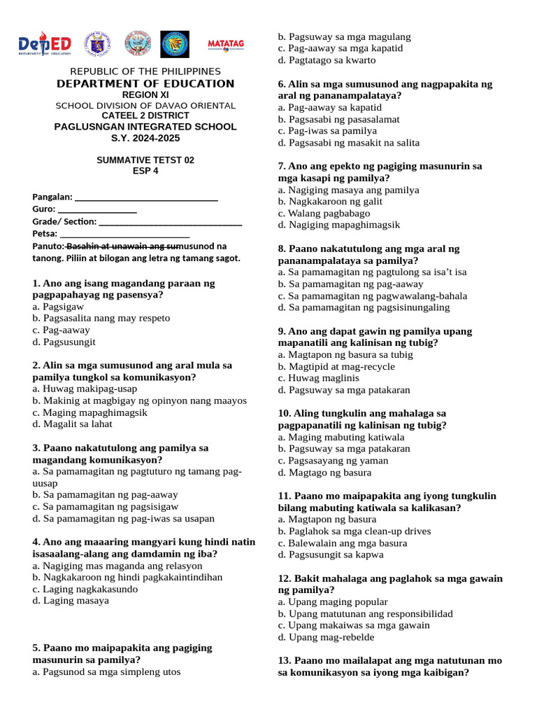 Summative Test Esp 02 | PDF