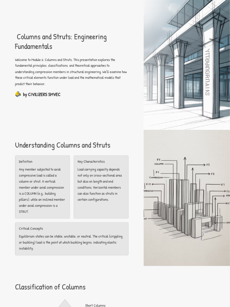 Columns and Struts in Engineering | PDF | Buckling | Column