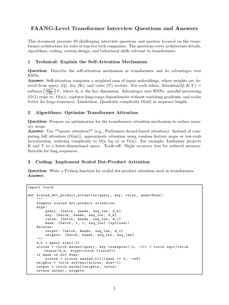 FAANG Transformer Interview Q&A Guide | PDF | Applied Mathematics ...