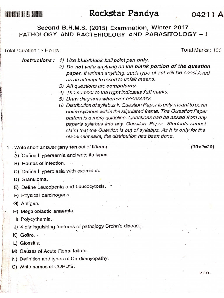 2nd BHMS (2015) - 2017 - Winter - Question Paper | PDF