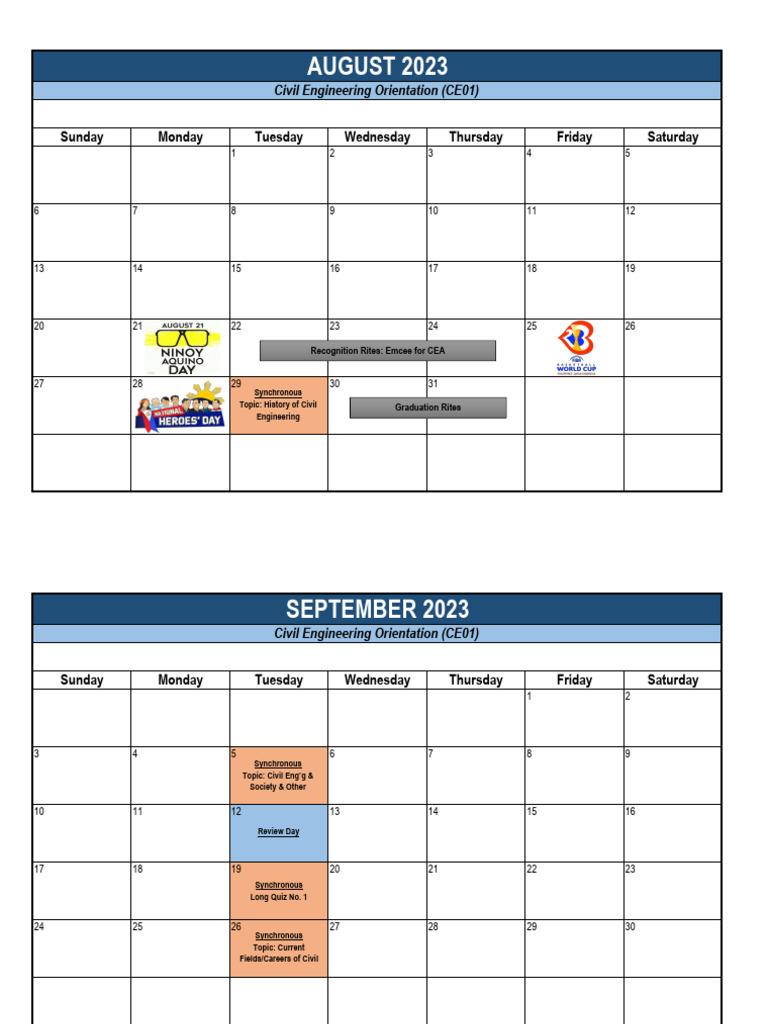Course Calendar 1S 2023-2024 - CE01 | PDF