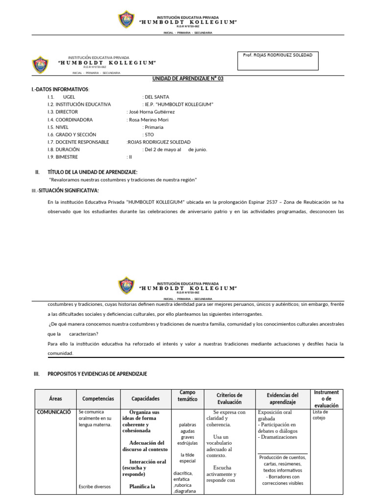 Unidad de Aprendizaje 3 5to Nevo | PDF | Adjetivo | Experimentar
