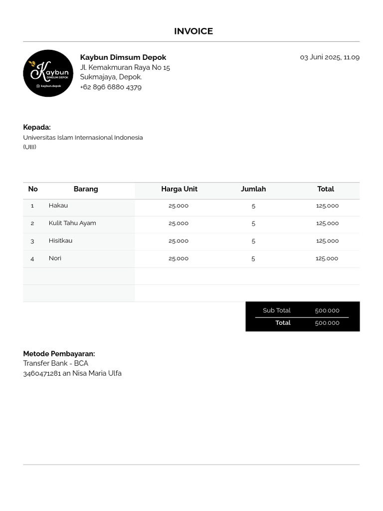 Invoice Kaybun UIII 03062025 11.09 | PDF
