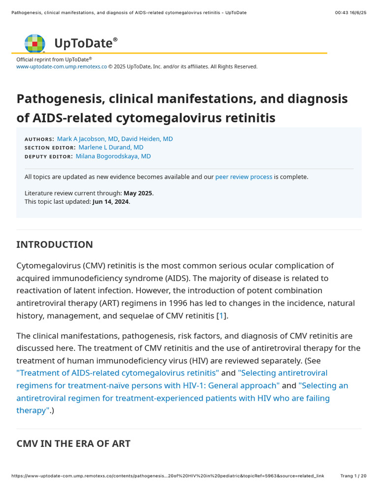 AIDS-Related CMV Retinitis Overview | PDF | Management Of Hiv/Aids ...