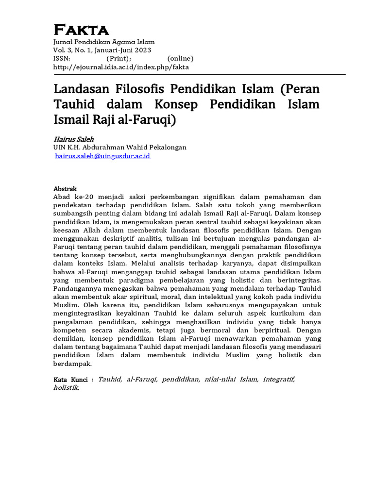 Ref 4 - Landasan Filosofis Pendidikan Islam (Peran Tauhid Dalam Konsep ...