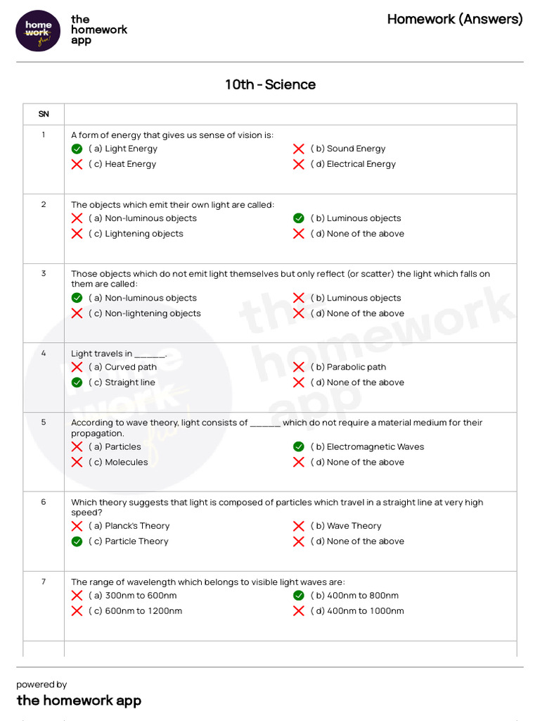 Answers - Homework - 10th - Science - 2025-05-17T15 - 37 | PDF ...
