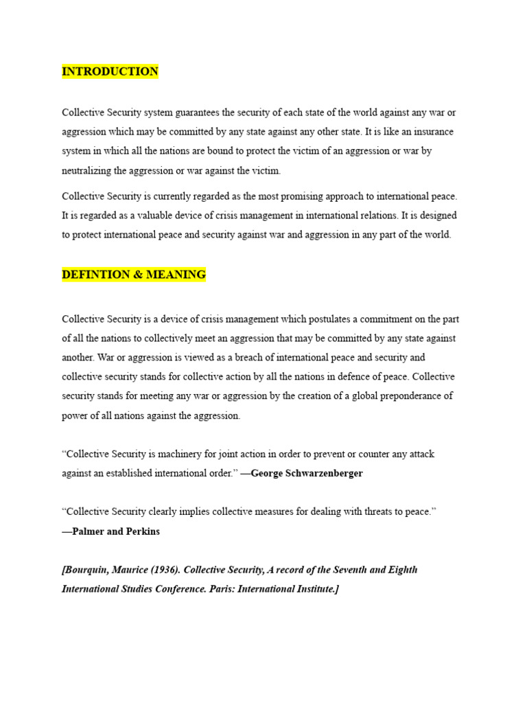 PSS 351 - Collective Security | PDF | Peace | International Relations