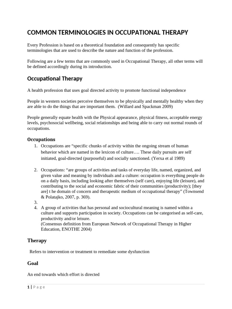 Key Terms in Occupational Therapy | PDF | Occupational Therapy | Consent