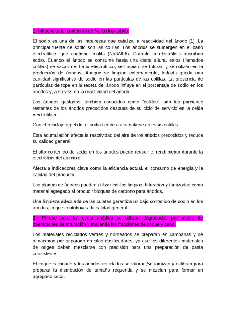 Efecto del sodio en la calidad de ánodos | PDF | Sodio | Materiales