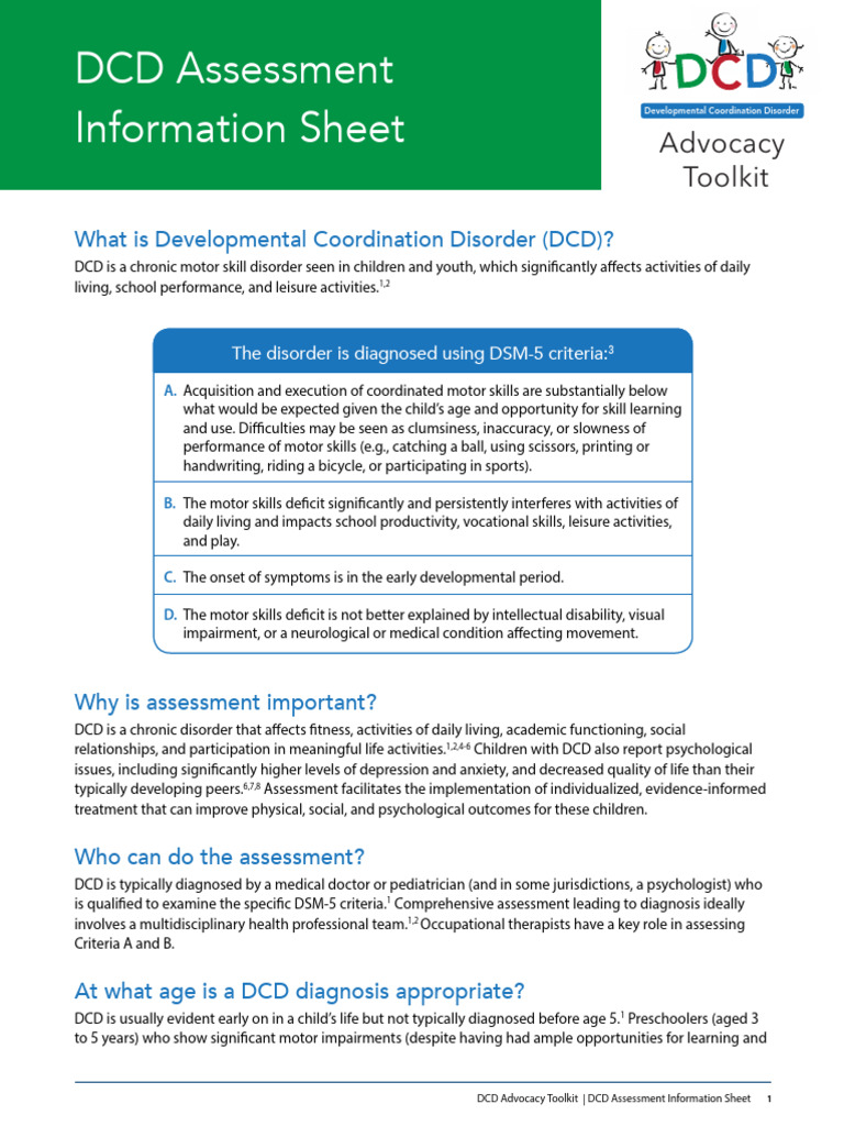 DCD Assessment InfoSheet FNL | PDF | Mental Disorder | Disability