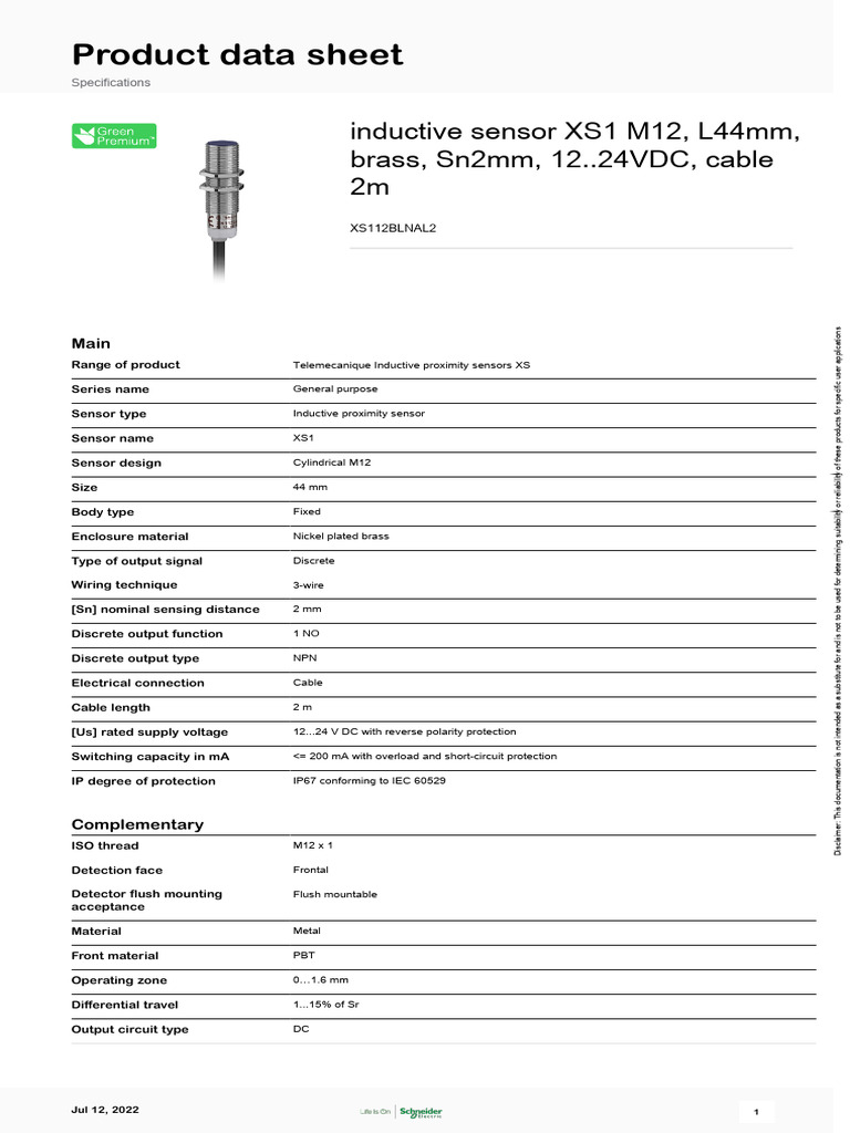 Inductive and Capacitive Sensors XS & XT - XS112BLNAL2 | PDF ...