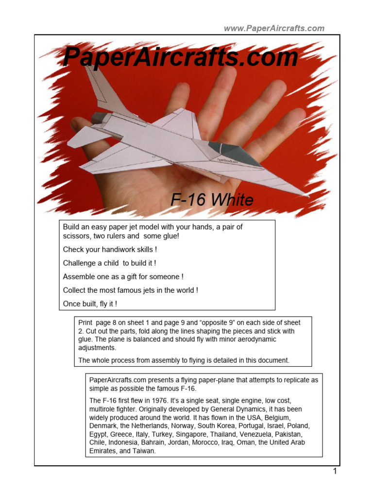 F-16 Paper Plane Building Guide | PDF | Aileron | Flight