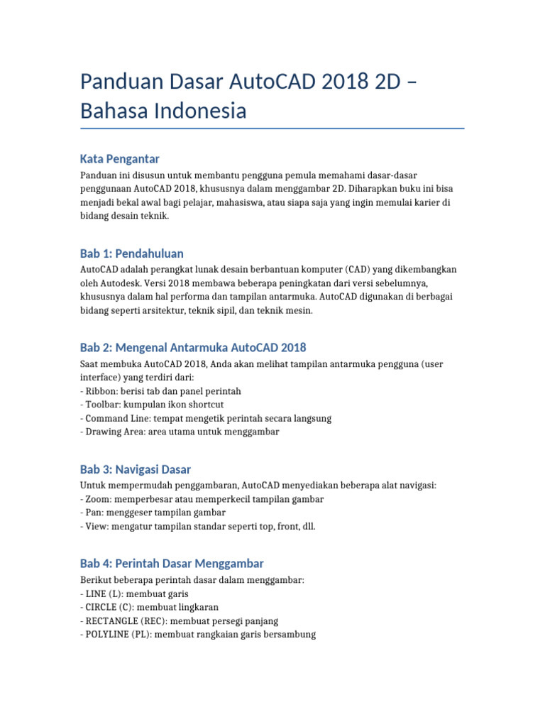 Panduan AutoCAD 2018 2D untuk Pemula | PDF