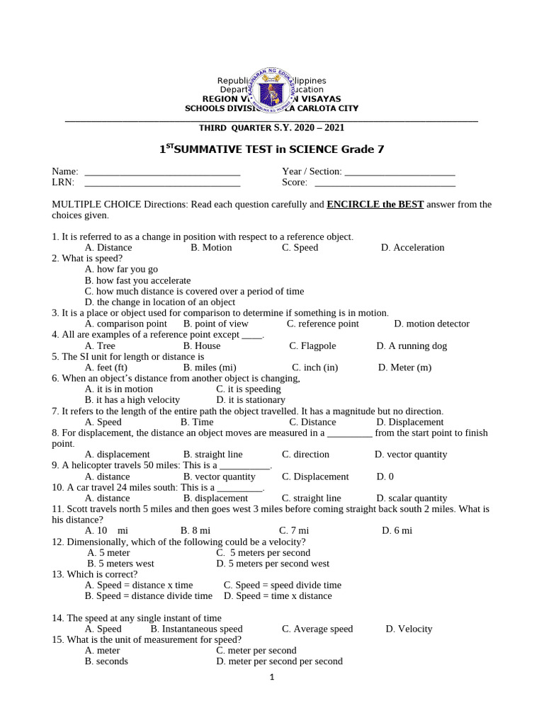 Q3 First Summative Test in Science Grade 7 Week 1 and 2 Final | PDF ...