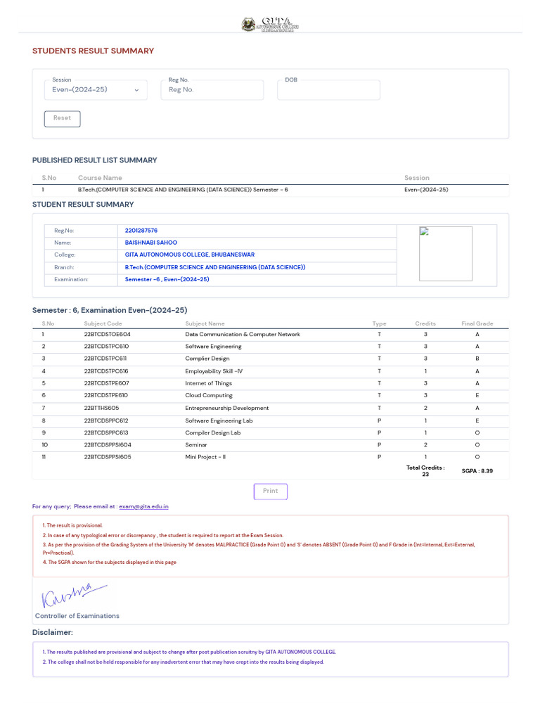 Vaishnavi Result | PDF | Computer Science | Computing