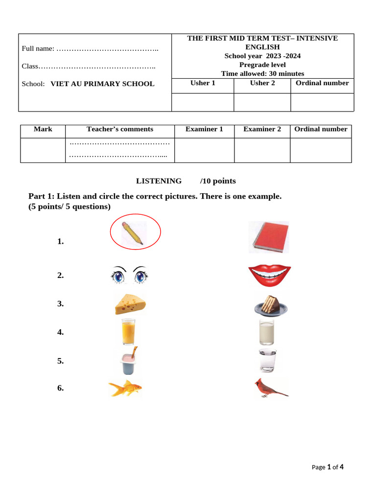 1st Midtest - Pre Class | PDF