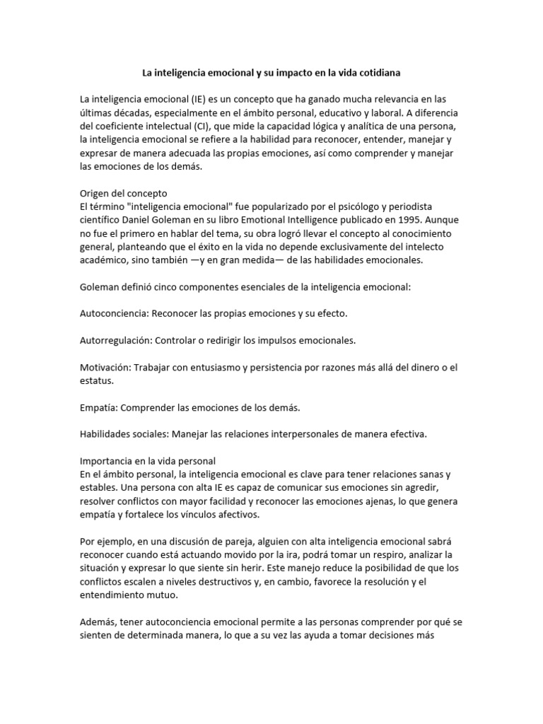 La Inteligencia Emocional y Su Impacto en La Vida | PDF | Inteligencia ...