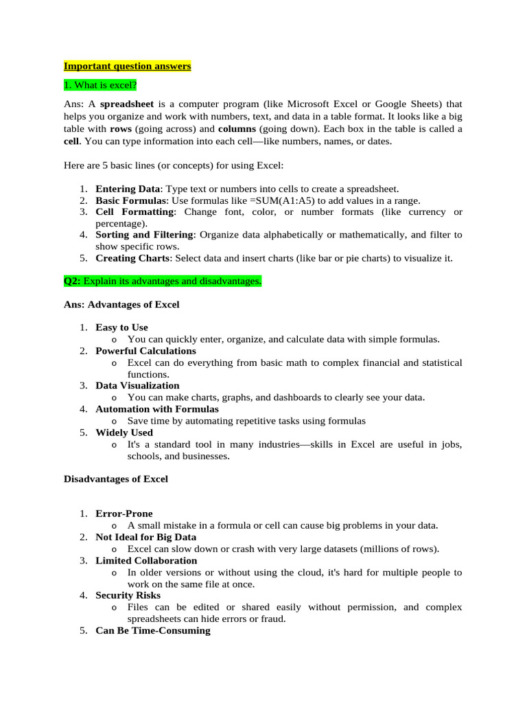 SM Chapter 1 Question Answer | PDF | Microsoft Excel | Spreadsheet