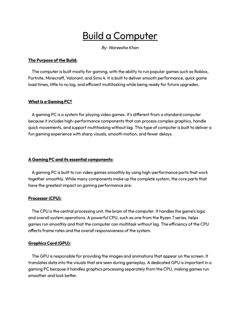 Build A Computer Write Up - Wareesha Khan | PDF | Personal Computers ...