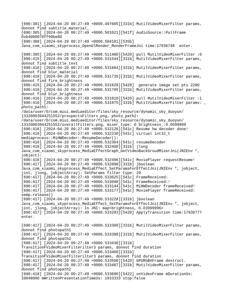 MutilVideoMixerFilter Parameters Log | PDF | Computing | Digital Technology