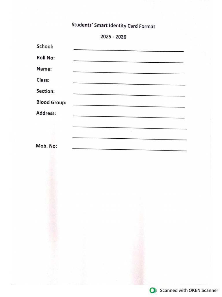 Students Smart Id Card Format 2025-26 | PDF