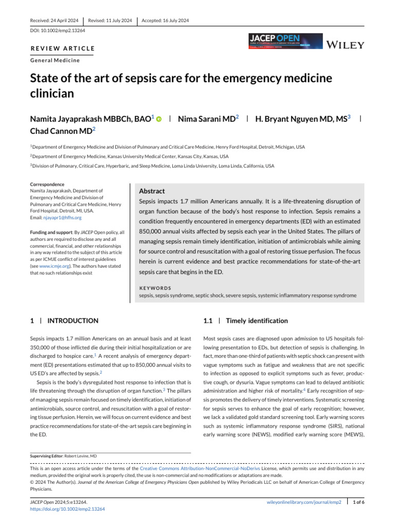 Sepsis Care in Emergency Medicine | PDF | Sepsis | Shock (Circulatory)